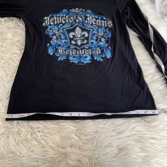 Bejeweled jewels & jeans black blue bedazzled long sleeve Tshirt sweater sz XL - Picture 11 of 16